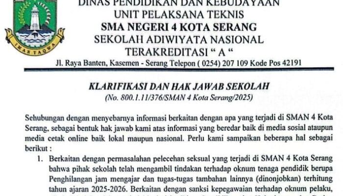 SMAN 4 Kota Serang Ngaku Oknum Guru Cabuli Murid, Tapi Dinonjobkan