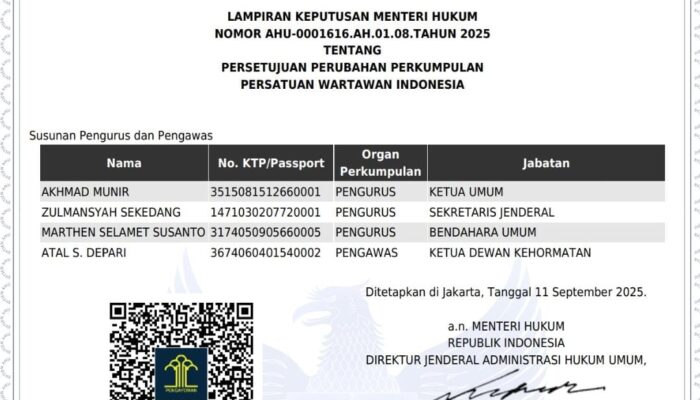 Drama Dualisme Berakhir! PWI Resmi Kembali Terdaftar di Kemenkumham, Akhmad Munir Nahkodai Persatuan Wartawan